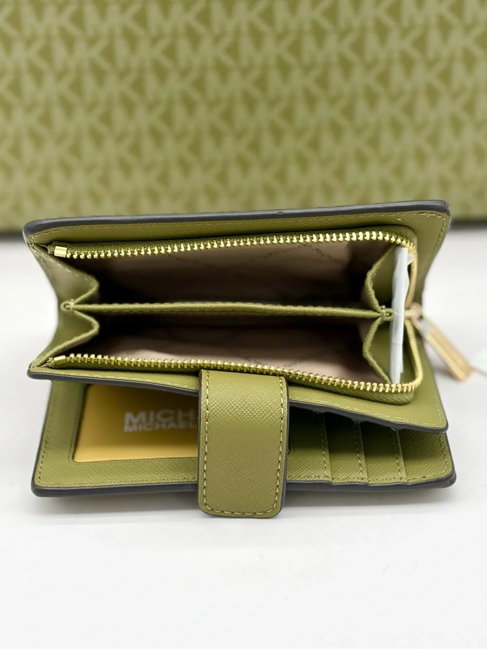 Michael Kors Olive Green MK Signature Chain Tote Shoulder Bag with Wallet Set